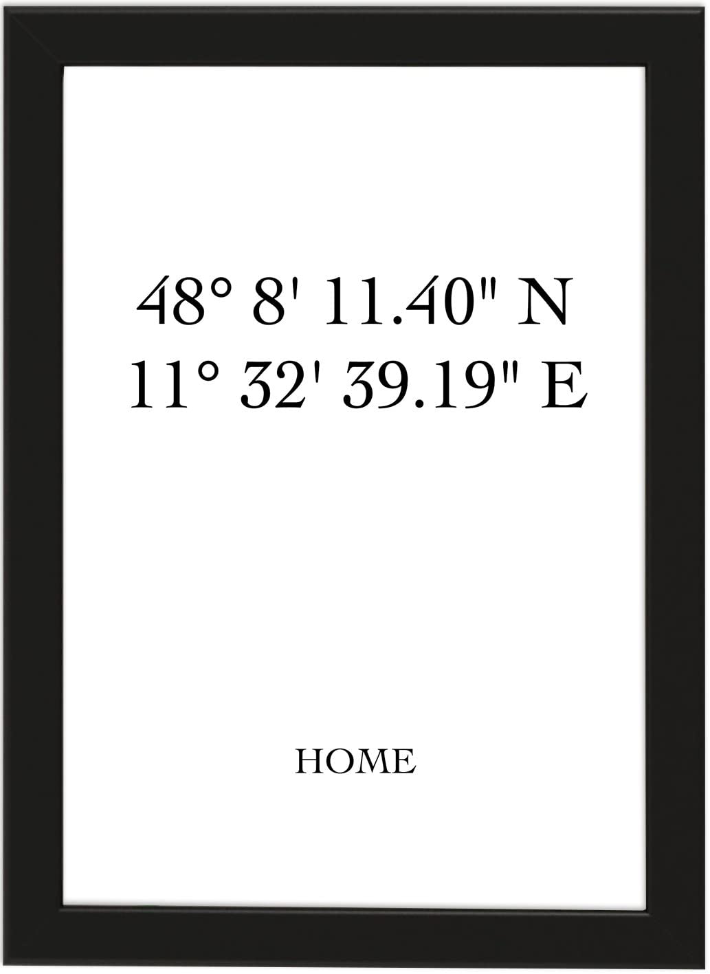 Personalisiertes Poster HOME mit individuellen Koordinaten DIN A4, gerahmt mit schwarzem Bilderrahmen, GPS-Koordinaten, Geschenk zum Umzug, Geschenk zum Einzug, Poster mit Rahmen (DIN A4 gerahmt)