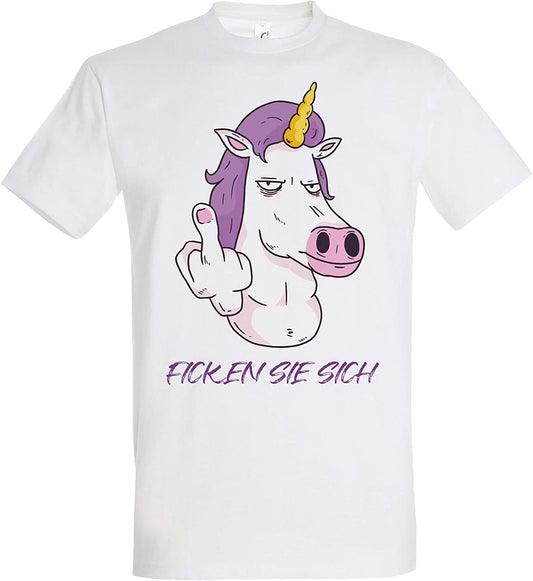 T-Shirt Ficken Sie Sich, Einhorn, Stinkefinger, Illustration, lustiger Spruch Witz