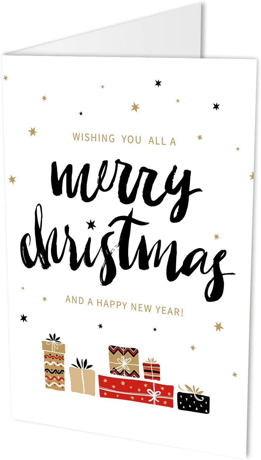 10 Weihnachtskarten (Klappkarten) und 10 hochwertige, haftklebende Umschläge, Merry Christmas