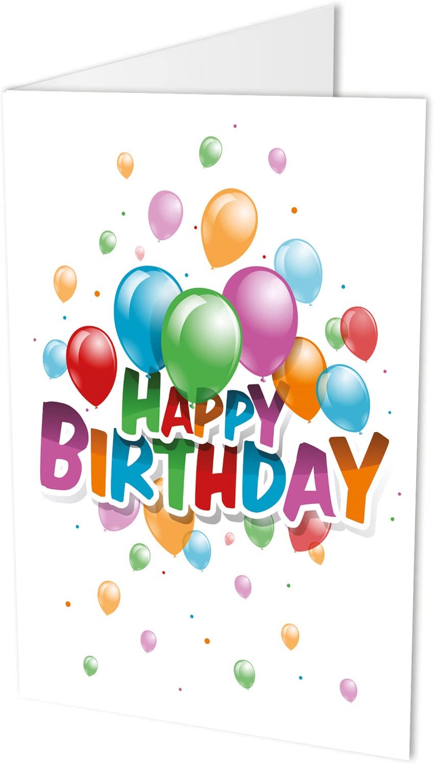 10 Geburtstagskarten LUFTBALLONS (Klappkarten) und 10 hochwertige, haftklebende Umschläge, Happy Birthday