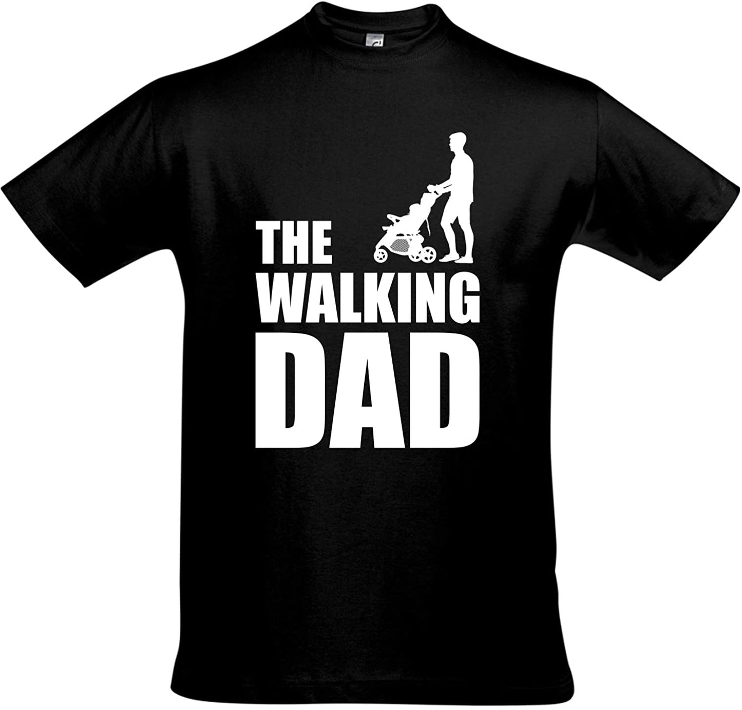 Schwarzes T-Shirt mit weissem Aufdruck The Walking dad, Papa Vater T-Shirt Kinderwagen Vatertag