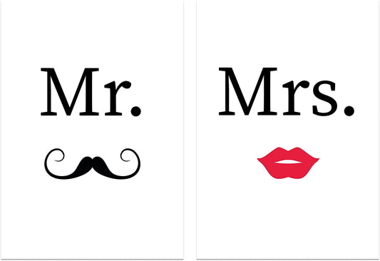 PICSonPAPER Poster 2er-Set Mr. & Mrs, ungerahmt 30 cm x 40 cm, Dekoration, Kunstdruck, Wandbild, Schlafzimmerdeko, Typographie, Geschenk zur Hochzeit (Mr. & Mrs, 30 cm x 40 ungerahmt)