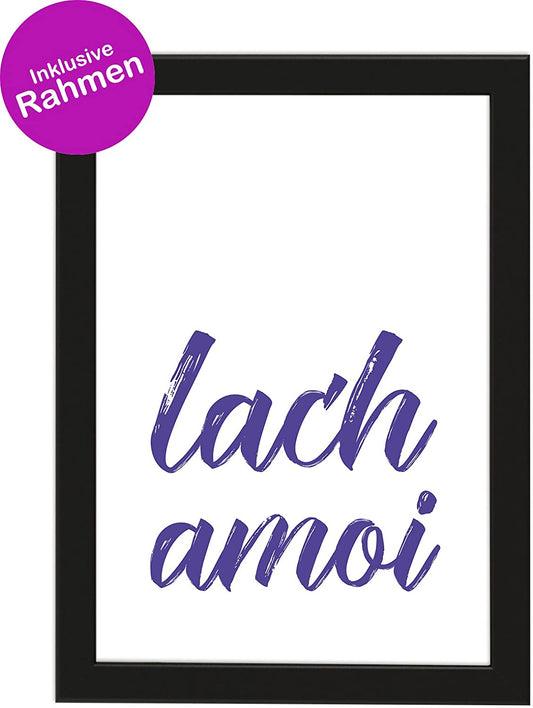 PICSonPAPER Poster DIN A4 LACH AMOI, gerahmt mit schwarzem Bilderrahmen, Geschenk, Geschenkidee, Geburtstagsgeschenk, Poster mit Rahmen (lach)