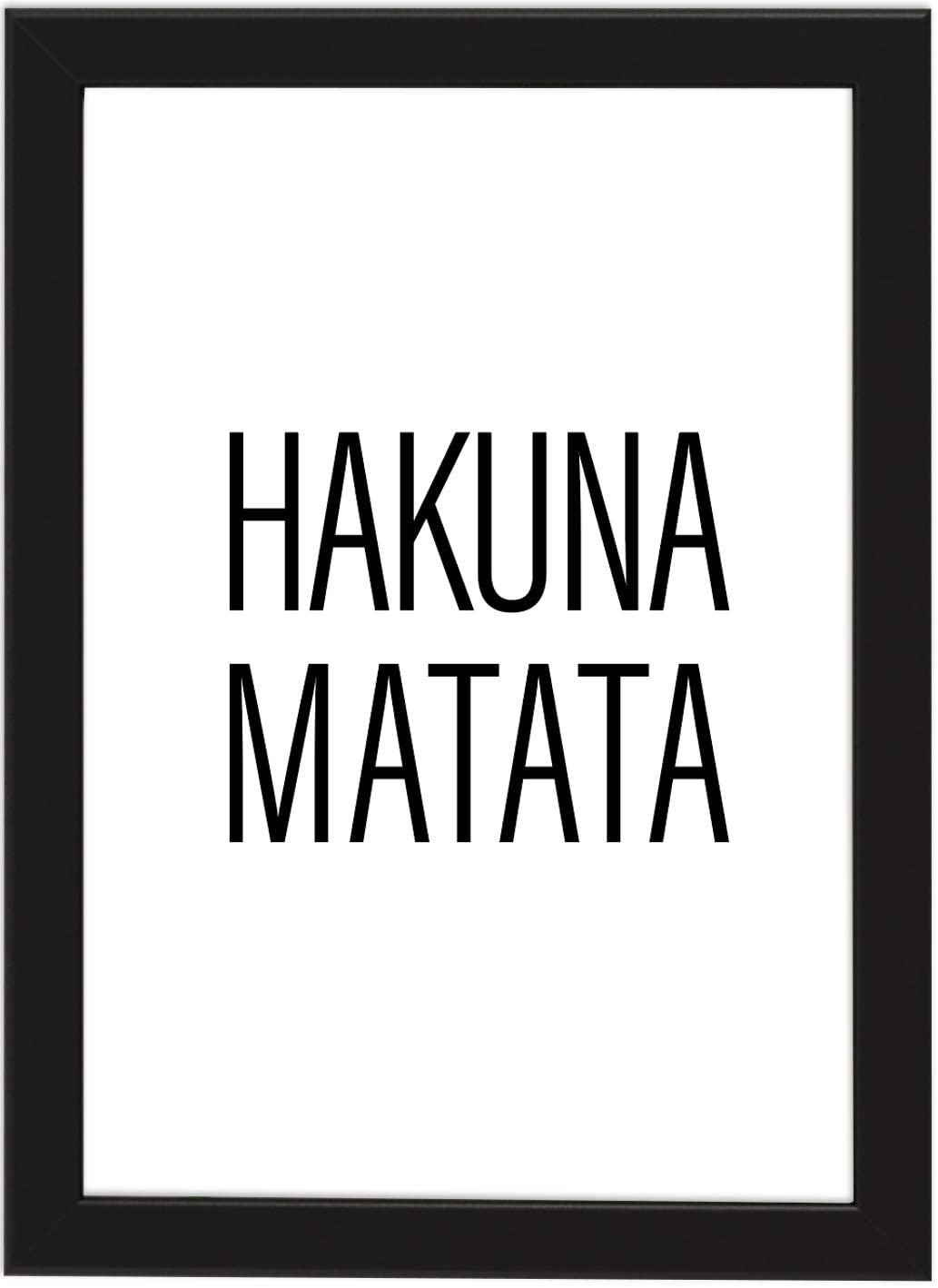 PICSonPAPER Poster DIN A4 Hakuna Matata, gerahmt mit schwarzem Bilderrahmen, Geschenk, Geschenkidee, Geburtstagsgeschenk, Poster mit Rahmen, Kunstdruck, Typographie (Hakuna Matata)
