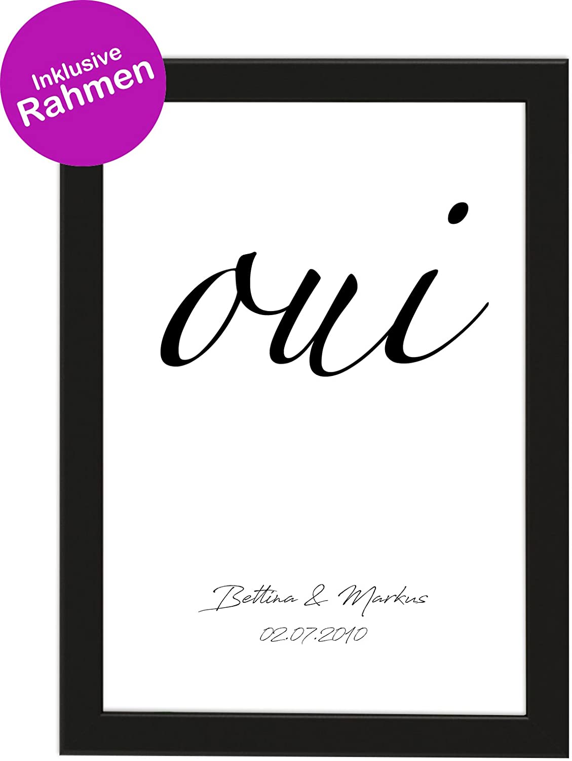 PICSonPAPER Personalisiertes Poster zur Hochzeit DIN A4 Oui Kunstdruck mit Bilderrahmen