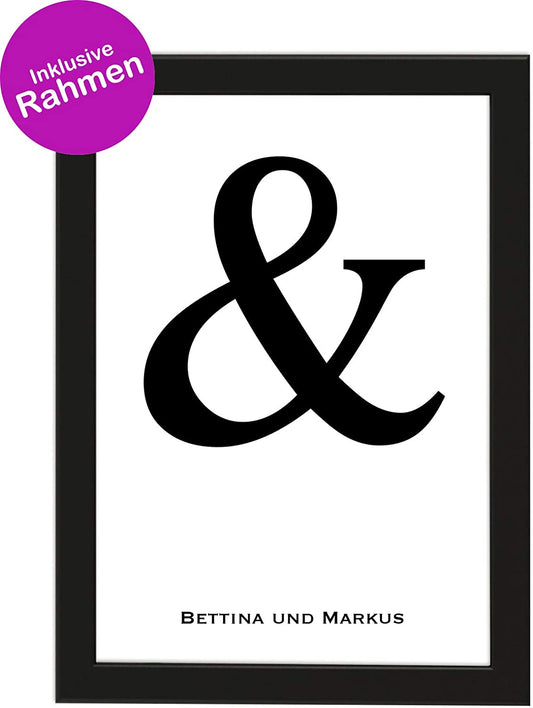 PICSonPAPER Personalisiertes Geschenk Et-Zeichen, Ampersand, Kaufmanns-Und Poster DIN A4, gerahmt mit schwarzem Bilderrahmen, Valentinstag Personalisierbares Poster, Partner