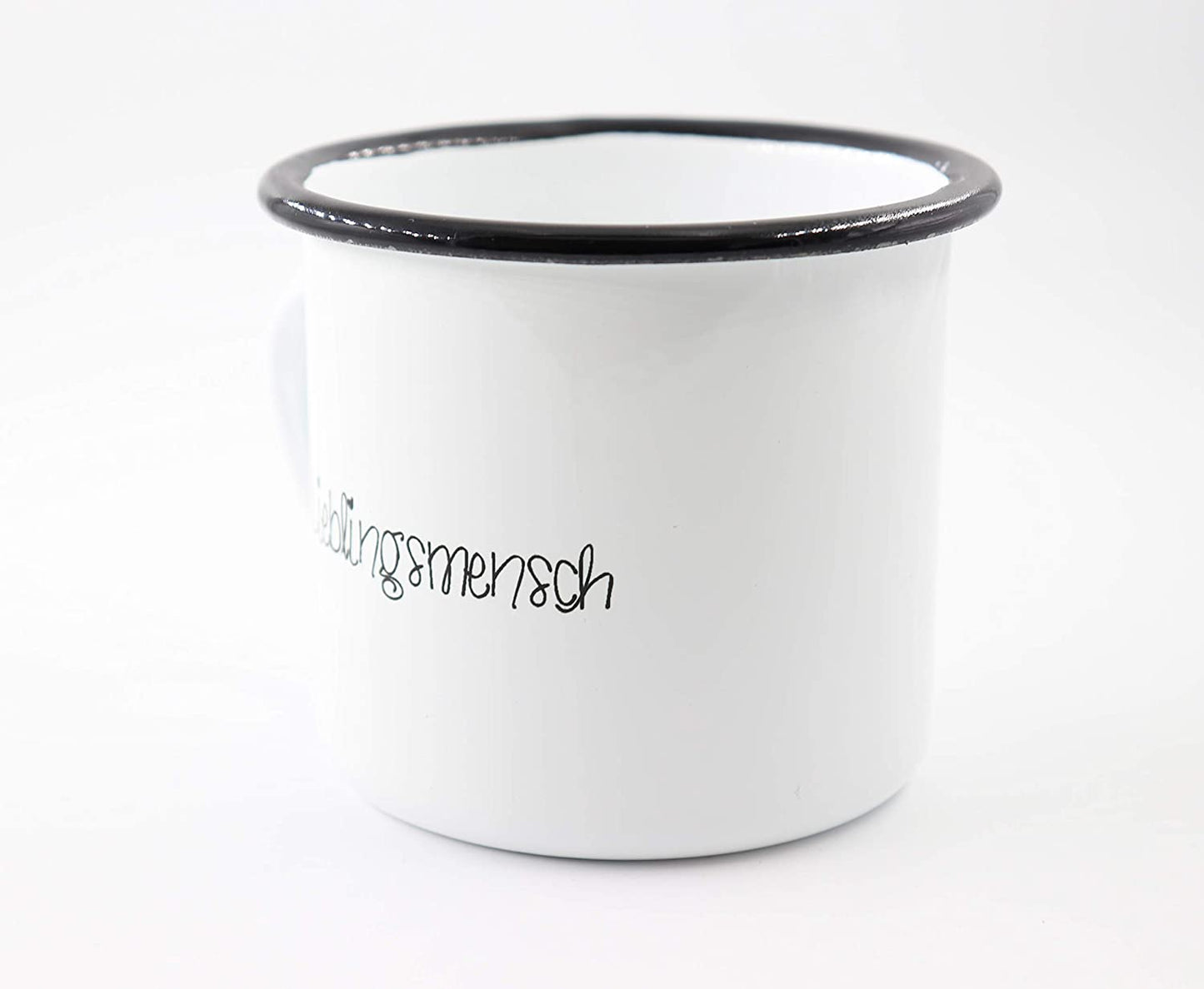 PICSonPAPER Emaille Tasse mit Schriftzug Lieblingsmensch, Geschenk, Edelstahl-Becher, Metall-Tasse, Campingbecher, Kaffeetasse