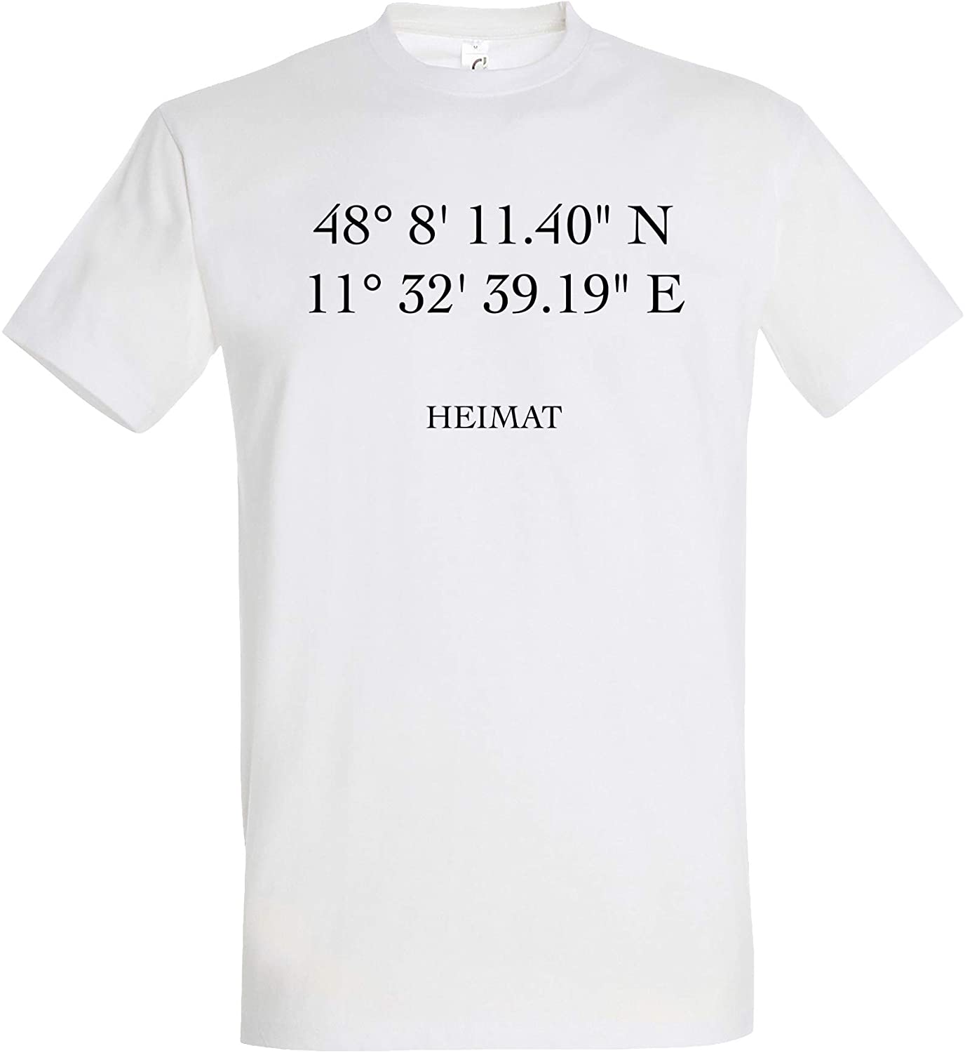 Weisses Personalisiertes T-Shirt mit individuellen Koordinaten und Text, GPS-Koordinaten, individualsierbares T-Shirt, Shirt mit eigenen Koordinaten