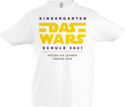 Weisses T-Shirt zur Einschulung Kindergarten DAS Wars Schule 2021 (118/128)