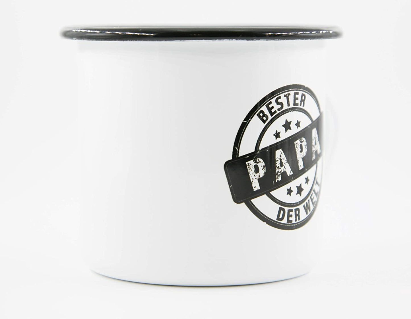 PICSonPAPER Emaille Tasse mit Spruch Bester Papa der Welt, Geschenk, Edelstahl-Becher, Metall-Tasse, Kaffeetasse