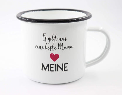 PICSonPAPER Emaille Tasse mit Spruch Es gibt nur eine Beste Mama: Meine, Geschenk, Edelstahl-Becher, Metall-Tasse, Muttertagsgeschenk