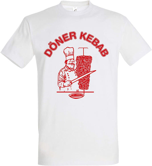 Döner Kebab T-Shirt, Weißes Herren Shirt, Männer Tshirt, Kebab Logo (L)