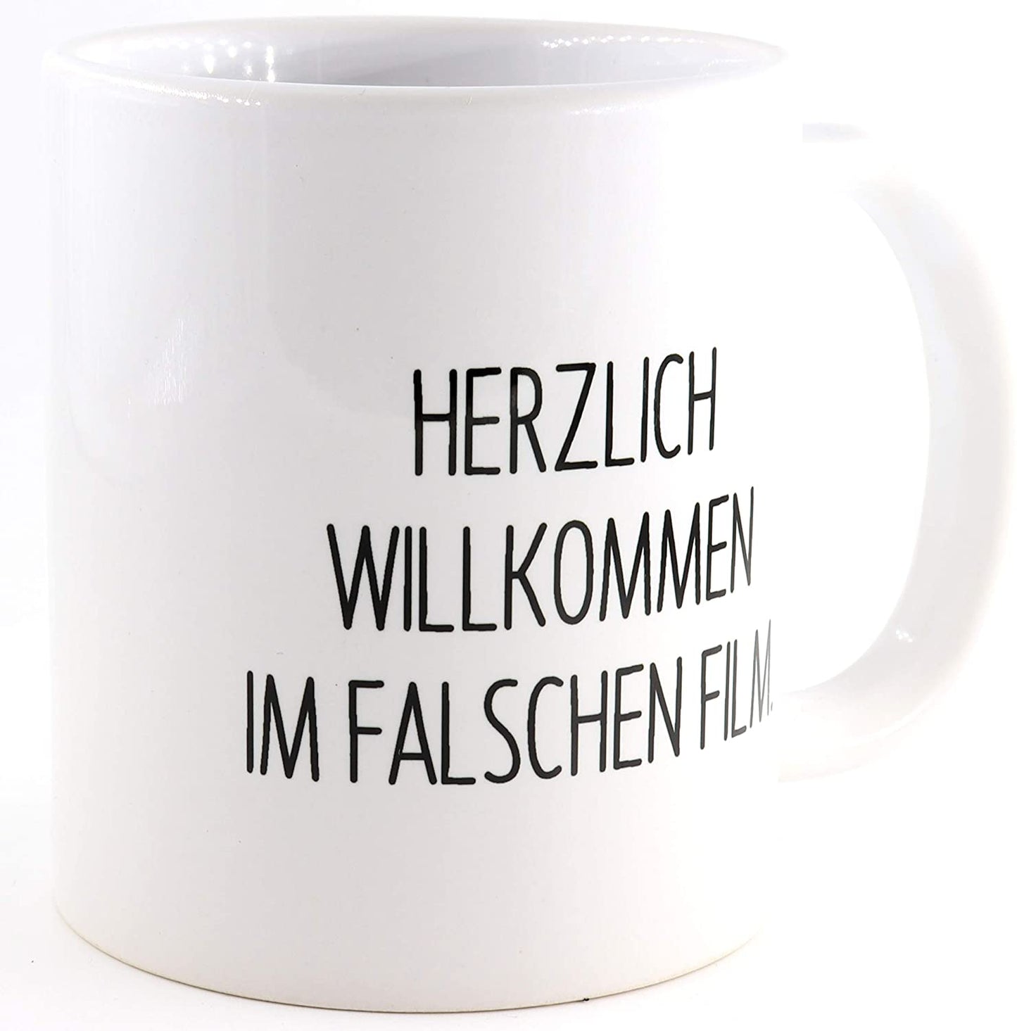 Tasse mit Spruch Willkommen im falschen Film, Kaffeetasse, Keramiktasse, Tasse mit lustigem Spruch