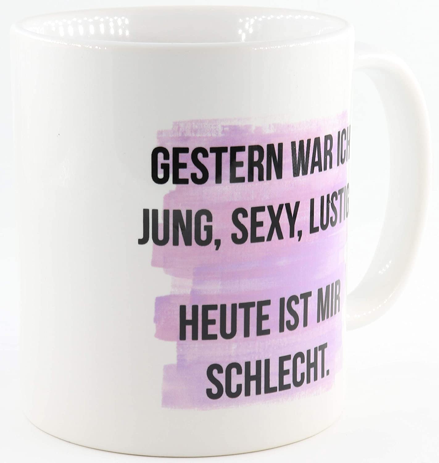 PICSonPAPER Tasse mit Spruch Gestern war ich jung, sexy, lustig. Heute ist Mir schlecht. Kaffeetasse, Keramiktasse, Tasse mit Spruch, Katerfrühstücks-Tasse