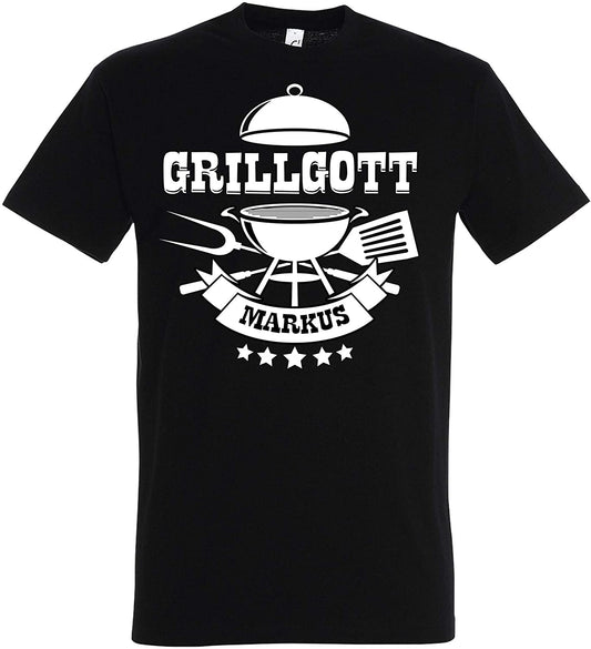 Personalisierbares T-Shirt Grillgott Wunschname, Grillshirt Hobbykoch Papa Vatertag Geburtstagsgeschenk (L)