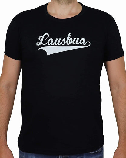 Schwarzes T-Shirt mit weissem Aufdruck Lausbua, Bayrisch Boarisch Bayern Dialekt, freche bayerische Buben (S)