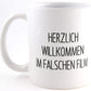 Tasse mit Spruch Willkommen im falschen Film, Kaffeetasse, Keramiktasse, Tasse mit lustigem Spruch