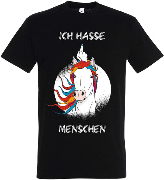 T-Shirt Ich Hasse Menschen, Tshirt Einhorn Mittelfinger, Shirt mit lustigem Spruch, Funshirt