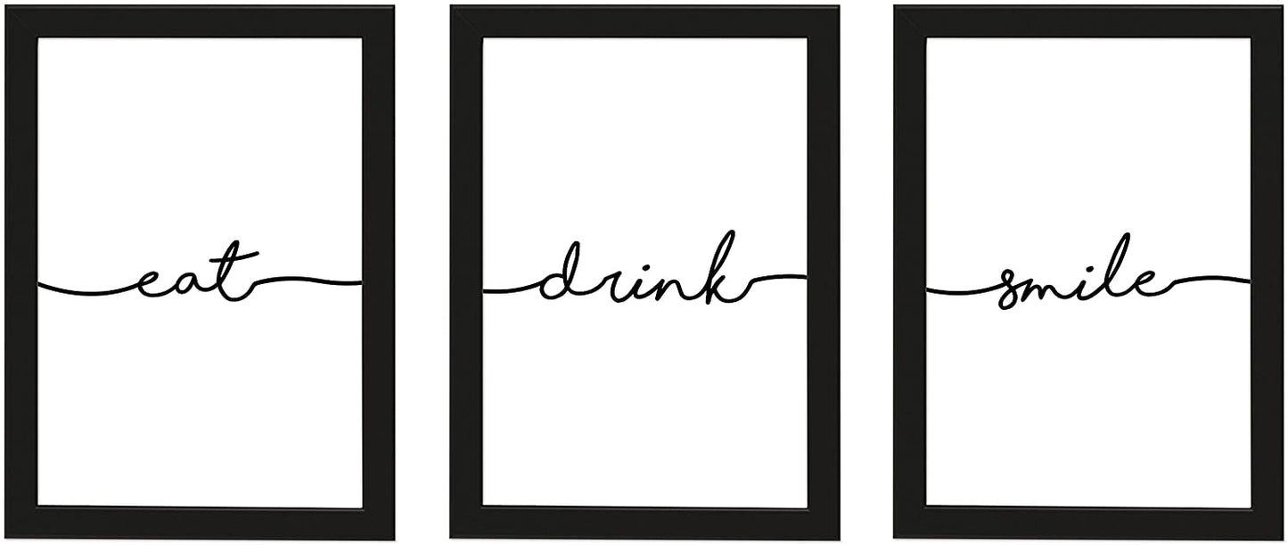 PICSonPAPER Poster 3er-Set eat, Drink, Smile, ungerahmt DIN A4, Dekoration, Kunstdruck, Wandbild, Typographie, Geschenk