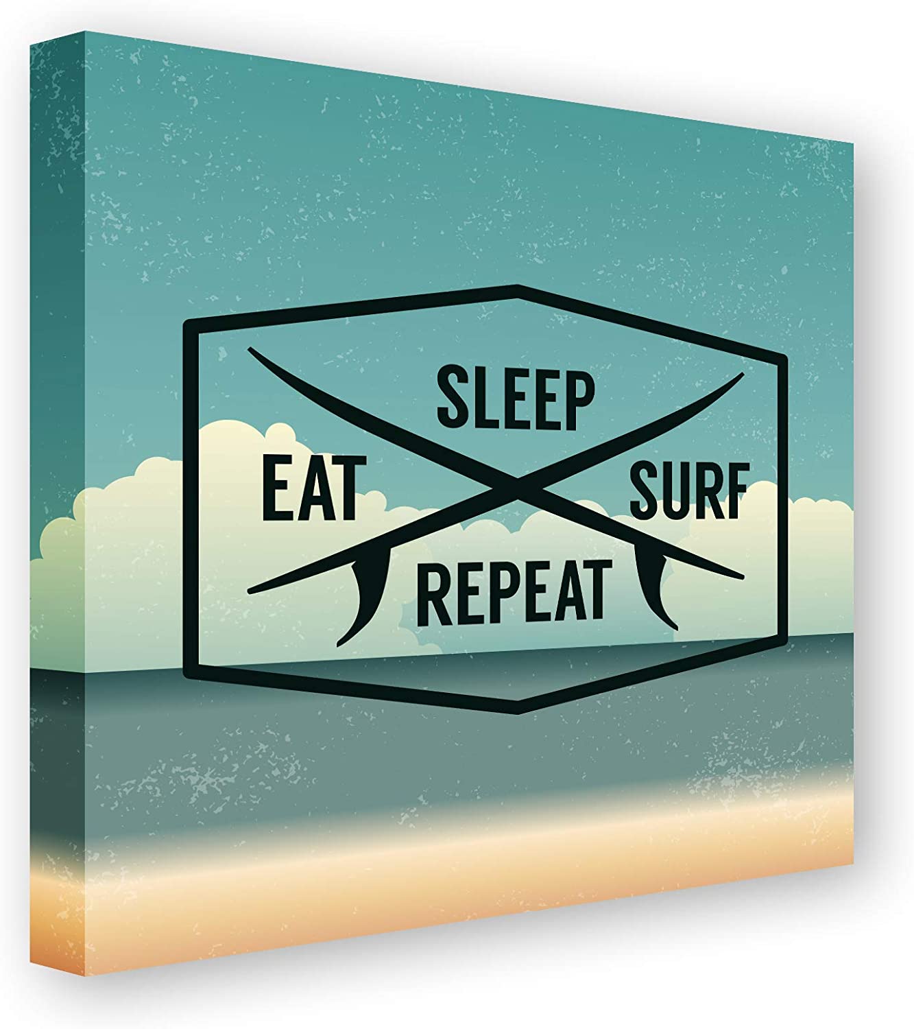 PICSonPAPER Leinwandbild Eat, Sleep, Surf, Repeat, 50 cm x 50 cm, Dekoration, Kunstdruck, Wandbild, Leinwand Wellenreiten, Surfen, Surfer, Surfbretter, Surfboards