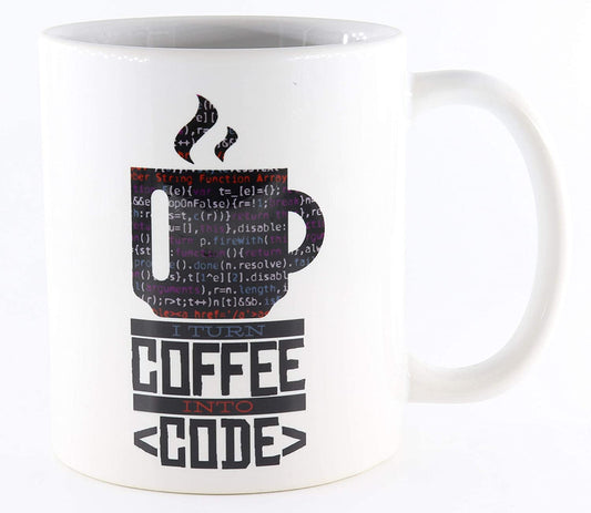 PICSonPAPER Tasse mit Spruch I Turn Coffee into Code, Kaffeetasse, Keramiktasse, Tasse mit lustigem Spruch, Nerd-Tasse, Tasse für Programmierer, Tasse für Computerfreaks