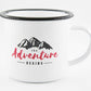 PICSonPAPER Emaille Tasse mit Spruch The Adventure Begins, Geschenk, Edelstahl-Becher, Metall-Tasse, Campingbecher, Kaffeetasse