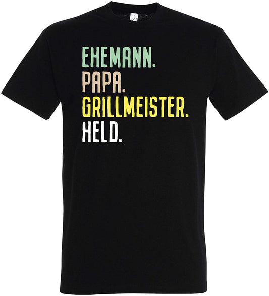 Schwarzes T-Shirt Ehemann, Papa, Grillmeister, Held, Geschenk für Papas, Vatertag Geburtstag