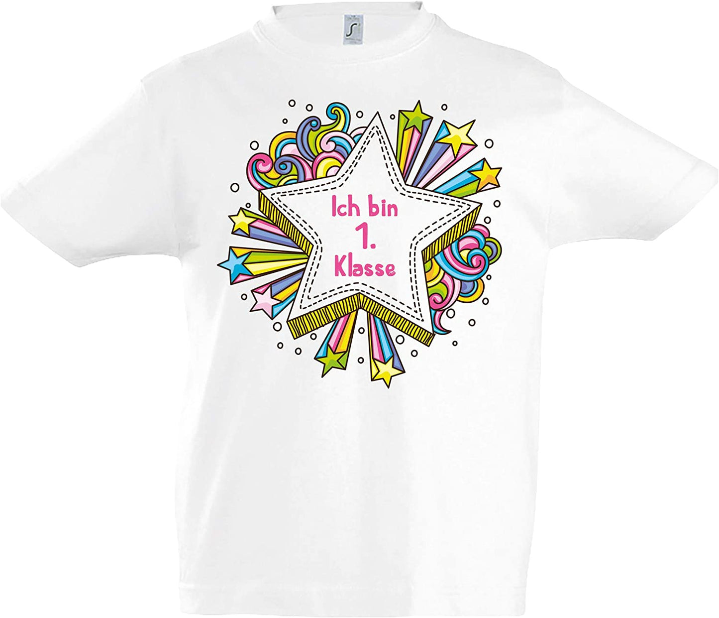 Weisses T-Shirt zur Einschulung für Mädchen Ich Bin 1. Klasse (142/152)