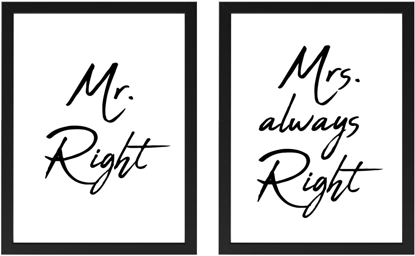 PICSonPAPER Poster 2er-Set Mr. Right & Mrs. Always Right, schwarz gerahmt 30 cm x 40 cm, Hochzeitsgeschenk, Geschenk zur Hochzeit (Mr. Right & Mrs. Always Right, 30 cm x 40 cm schwarz gerahmt)