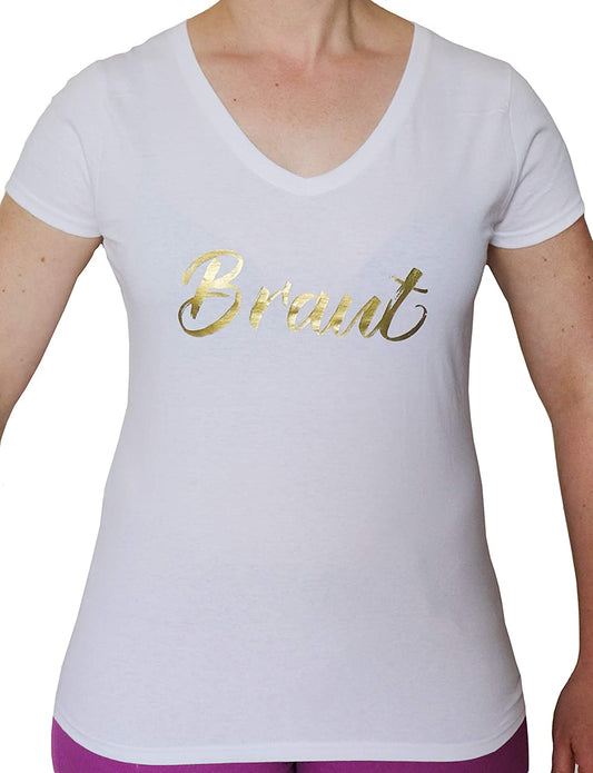 JGA Junggesellinnenabschied, Braut Frauen T-Shirt, Damen T-Shirt V-Ausschnitt (Braut, XXL)
