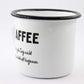 PICSonPAPER Emaille Tasse mit Schriftzug Kaffee Weil Gute Tage Nicht mit Grünkohlsaft beginnen, Geschenk, Edelstahl-Becher, Metall-Tasse, Campingbecher, Kaffeetasse