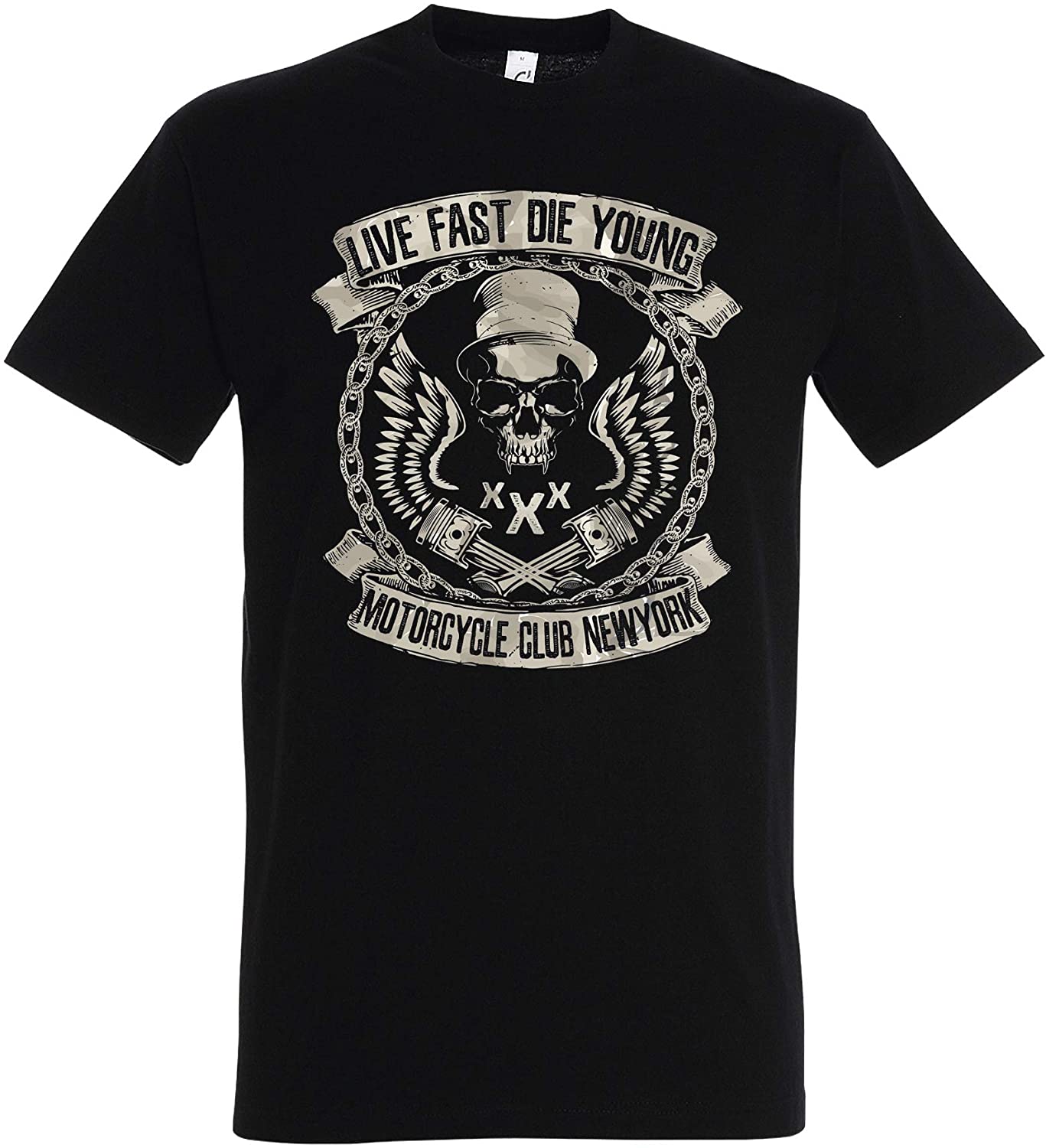 T-Shirt Live Fast die Young, Motorcycle Club New York, Biker, Motorrad MC Totenkopf, Skull