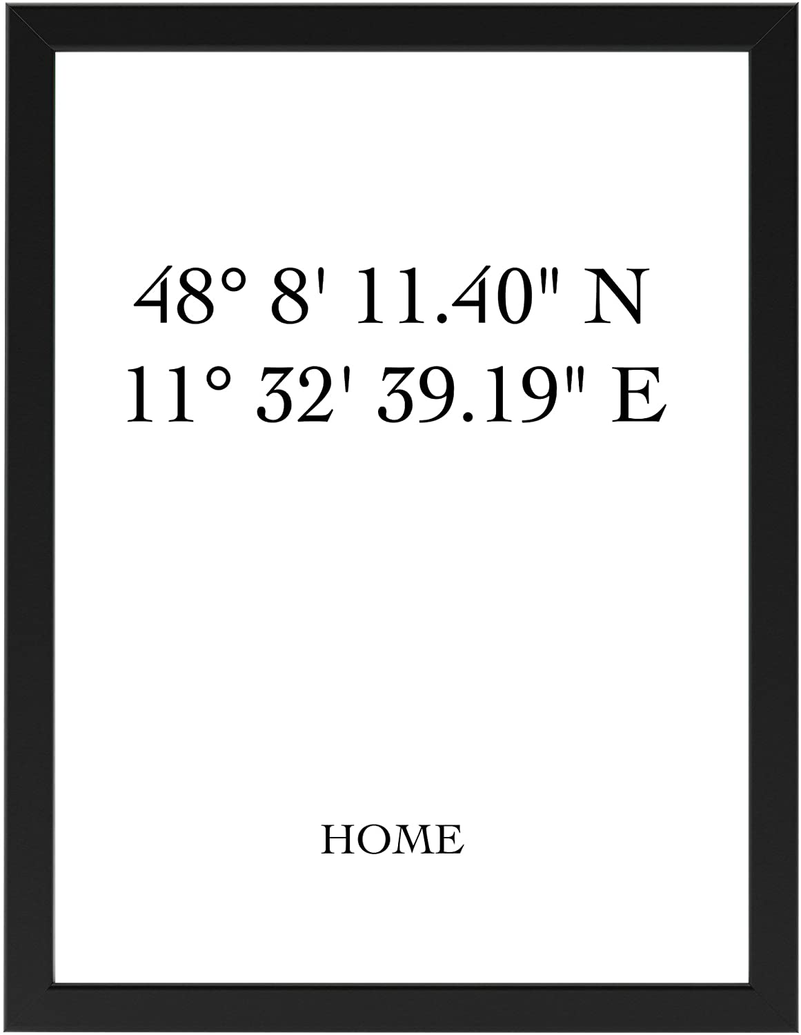 PICSonPAPER Personalisiertes Poster Home mit Individuellen Koordinaten 30 cm x 40 cm, gerahmt mit Schwarzem Bilderrahmen, GPS-Koordinaten, Poster mit Rahmen (30cm x 40 cm gerahmt)