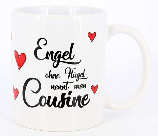Tasse mit Spruch Engel ohne Flügel nennt man Cousine, Kaffeetasse, Keramiktasse, Tasse mit Spruch, Tasse Cousine, Geschenk