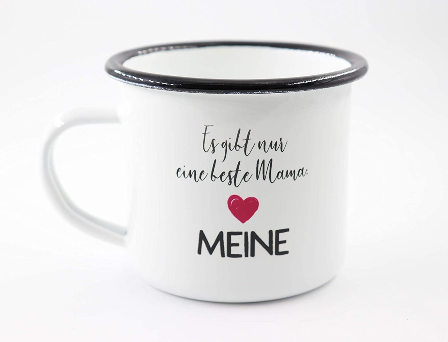 PICSonPAPER Emaille Tasse mit Spruch Es gibt nur eine Beste Mama: Meine, Geschenk, Edelstahl-Becher, Metall-Tasse, Muttertagsgeschenk