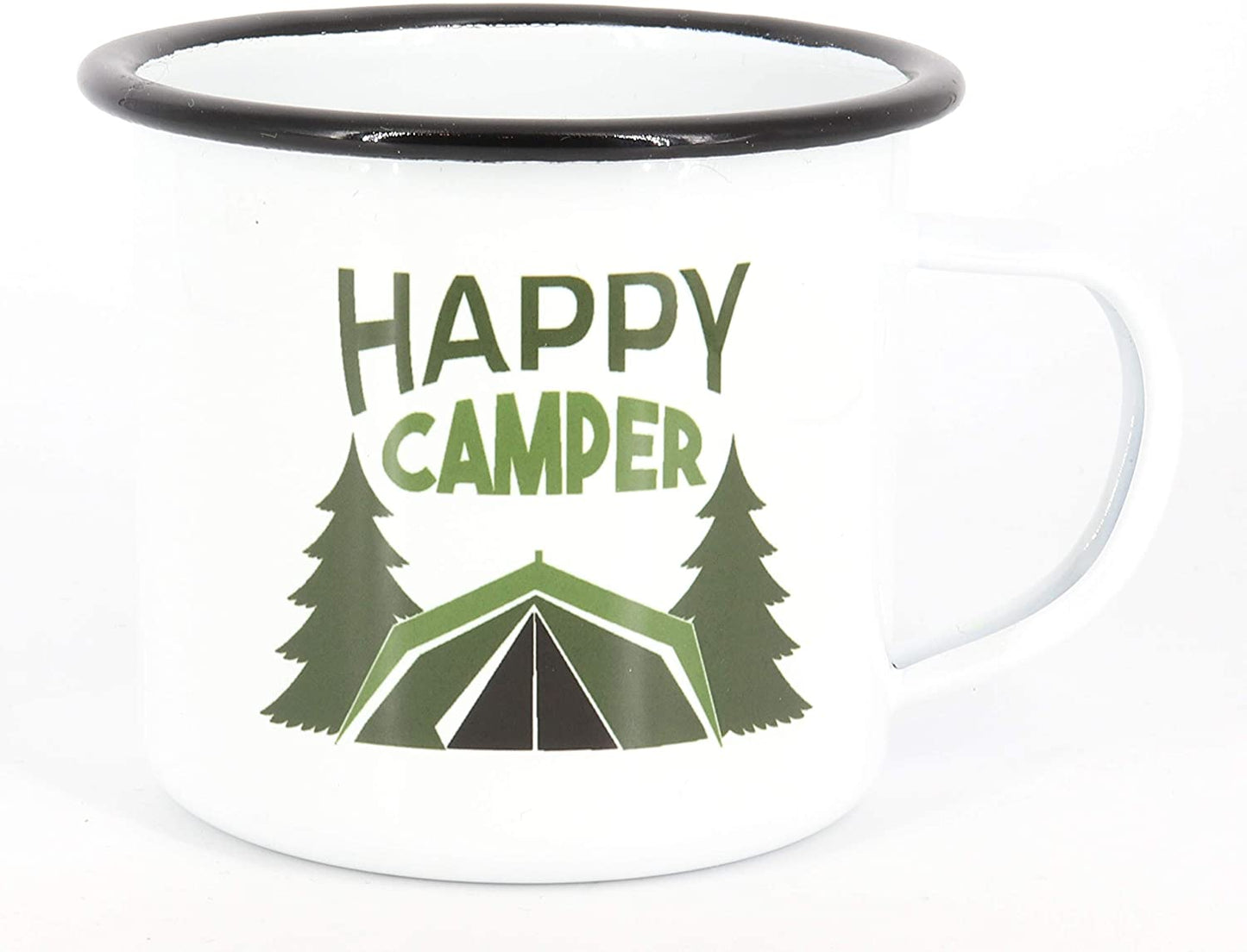 Emaille Tasse Happy Camper, Emaille Tasse Camping, Edelstahl-Becher, Metall-Tasse, Campingbecher, Kaffeetasse, Zelt