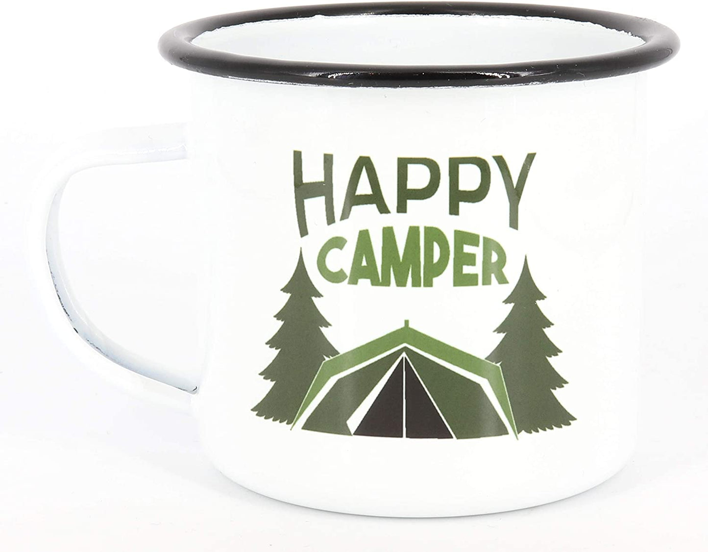 Emaille Tasse Happy Camper, Emaille Tasse Camping, Edelstahl-Becher, Metall-Tasse, Campingbecher, Kaffeetasse, Zelt