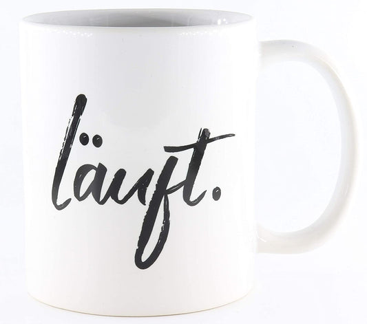 Deqosy Tasse mit Spruch Läuft, Kaffeetasse, Keramiktasse, Tasse mit lustigem Spruch, Gute Laune Motivation