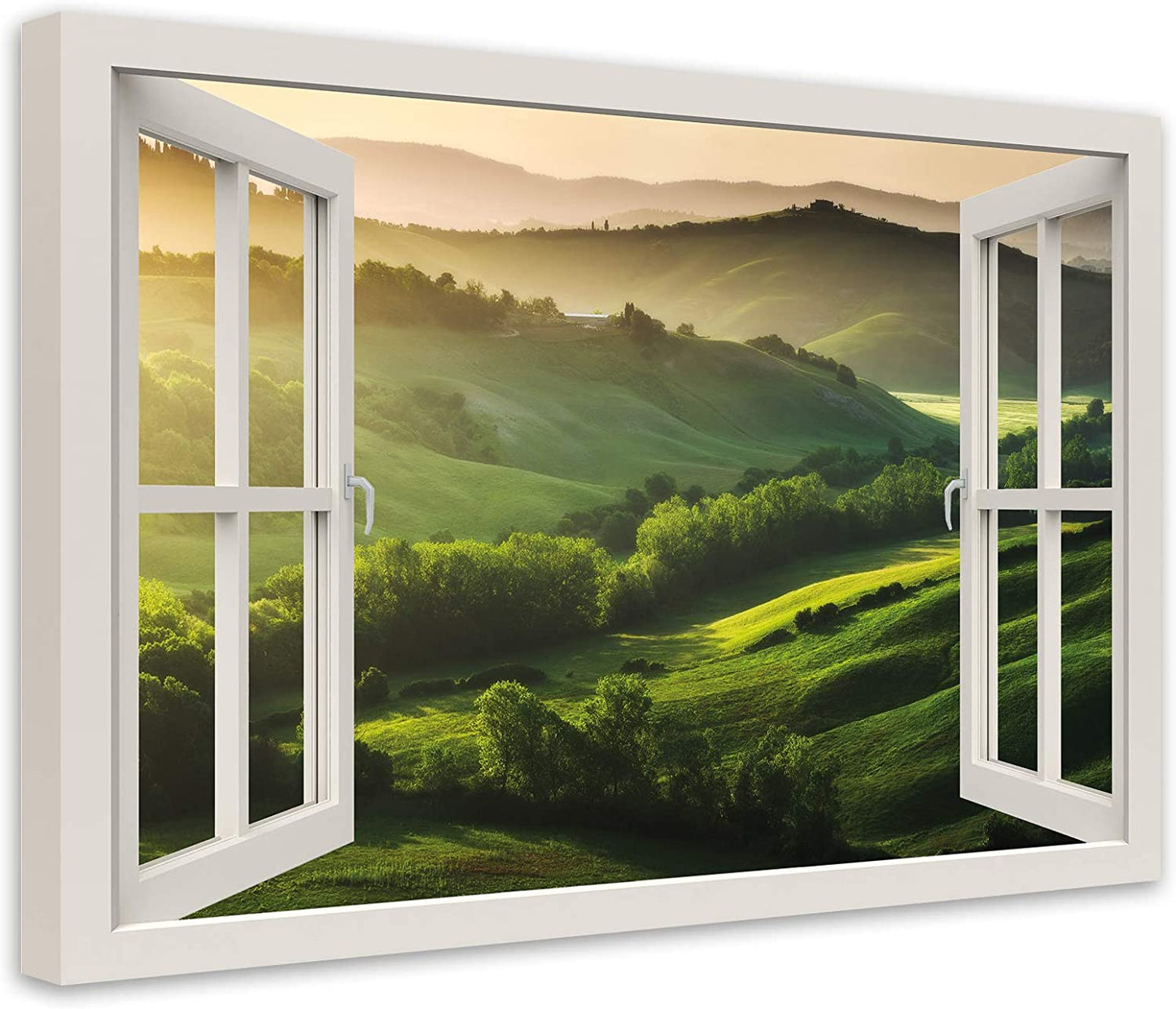 PICSonPAPER Leinwandbild Fensterblick Toskana, 100 cm x 70 cm, Dekoration, Kunstdruck, Wandbild, Geschenk, Leinwand Natur (100 x 70 cm)