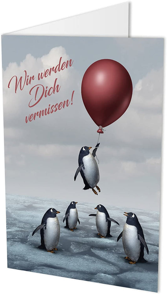 Maxi-Karte PINGUIN, Klappkarte DIN A4 mit Kuvert, Abschiedskarte Kollegen, Zum Abschied von Kollegen oder Kollegin, Verabschiedung, Ruhestand