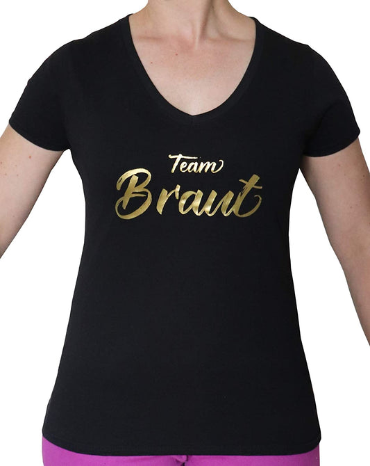 JGA Junggesellinnenabschied, Team Braut Frauen T-Shirt, Damen T-Shirt V-Ausschnitt (Team Braut, S)