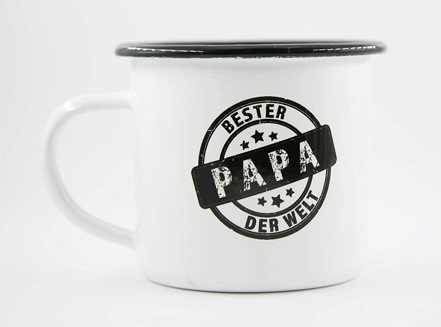 PICSonPAPER Emaille Tasse mit Spruch Bester Papa der Welt, Geschenk, Edelstahl-Becher, Metall-Tasse, Kaffeetasse