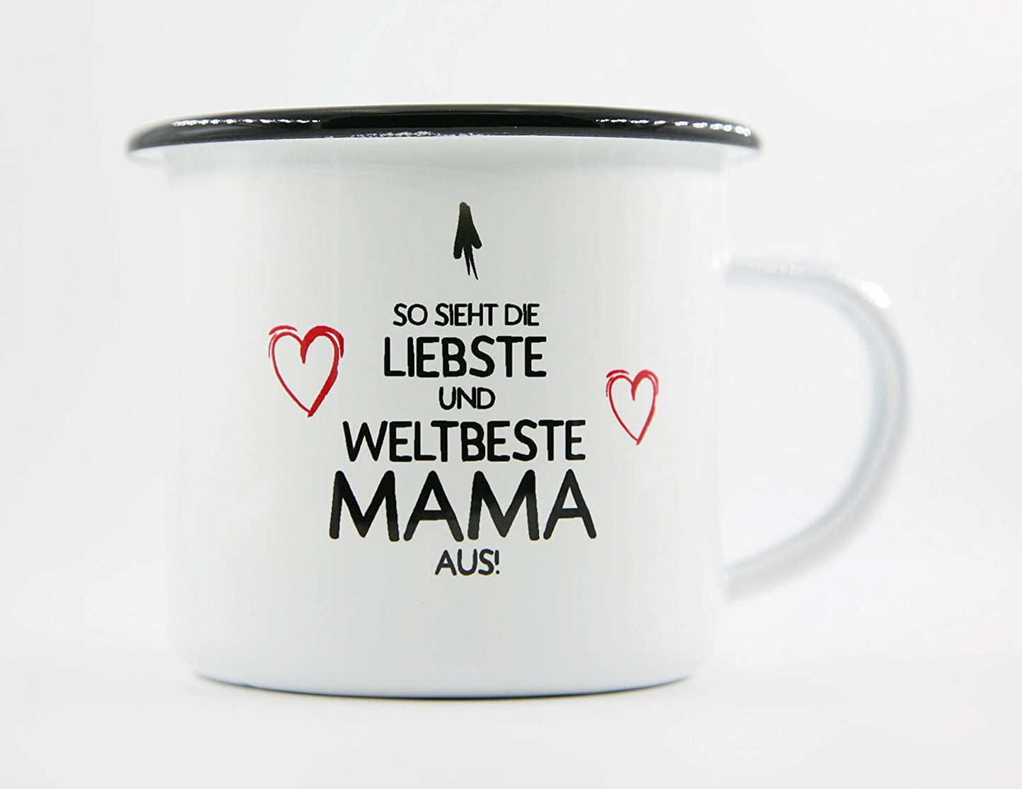 PICSonPAPER Emaille Tasse mit Spruch So Sieht die liebste und Weltbeste Mama aus, Geschenk, Edelstahl-Becher, Metall-Tasse, Muttertagsgeschenk