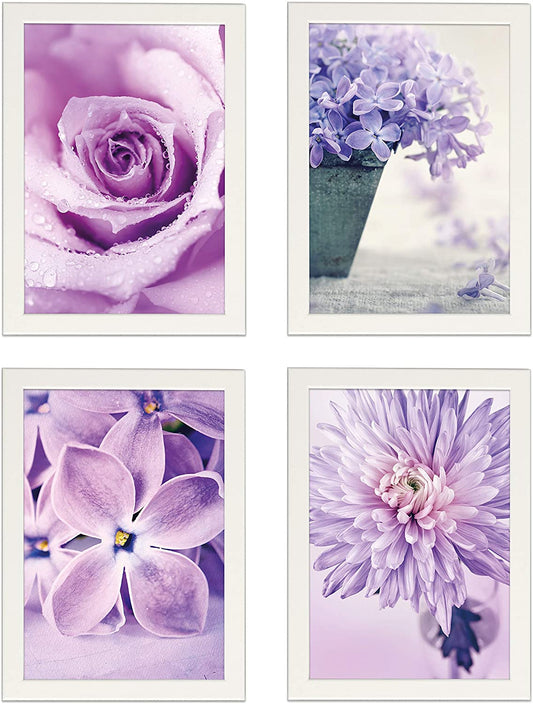 PICSonPAPER Poster 4er-Set Flowers, ungerahmt DIN A4, Kunstdrucke, Poster, Dekoration, Wandbild, Geschenk, Blumen, Blüten (Weiss gerahmt DIN A4)