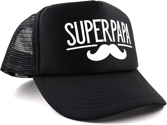 PICSonPAPER Herren Mesh Cap schwarz mit Aufdruck/Print Superpapa und Bart, Cap mit Spruch zum Vatertag, Vatertagsgeschenk