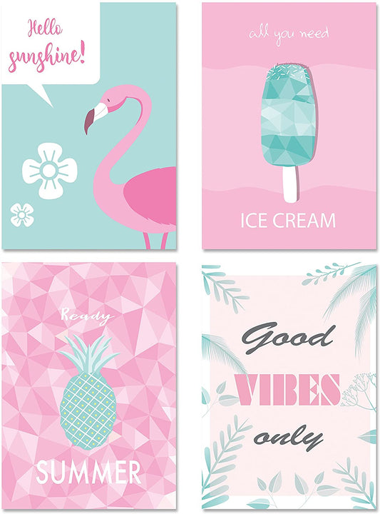 PICSonPAPER Poster 4er-Set Summer, ungerahmt DIN A4, Dekoration für jeden Raum, Dekoposter, Geschenk, Kunstdruck