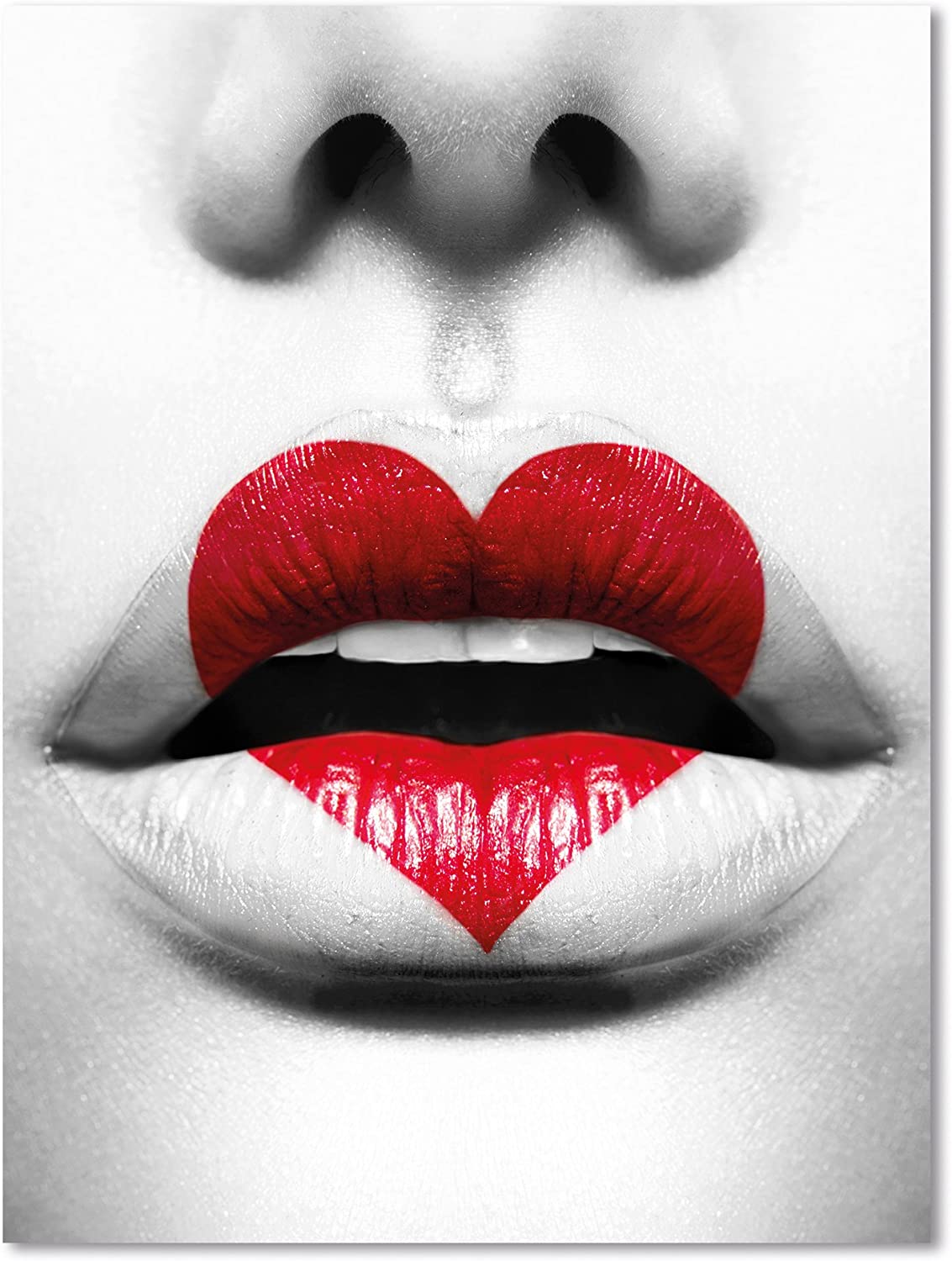 PICSonPAPER Poster Sexy Lippen mit Herz, ungerahmt 30 cm x 40 cm, Dekoration, Kunstdruck, Wandbild, Fineartprint (Sexy Lippen, Poster ungerahmt)
