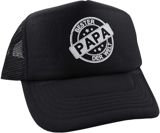 Herren Mesh Cap schwarz mit weissem Aufdruck/Print Bester Papa der Welt, Cap mit Spruch zum Vatertag, Vatertagsgeschenk