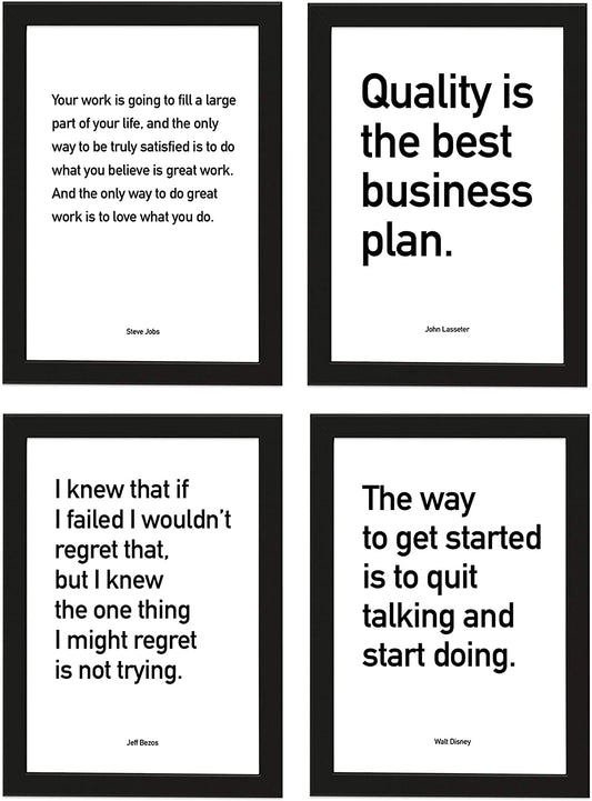 PICSonPAPER Poster 4er-Set Business Quotes ungerahmt DIN A4, Zitate von Jeff Bezos, Steve Jobs, John Lasseter und Walt Dinsey, Startup, Entrepreneur, Motivation