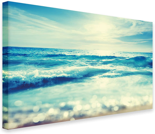 PICSonPAPER Leinwandbild Meer, 70 cm x 50 cm, Dekoration, Kunstdruck, Wandbild, Geschenk, Leinwand Strand, Wellen, Meer, Sommer